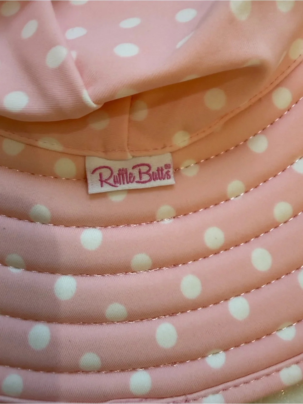 NWT RuffleButts Pink & White Polka Dot UV Protection Sun & Swim Hat Girls 0-12M